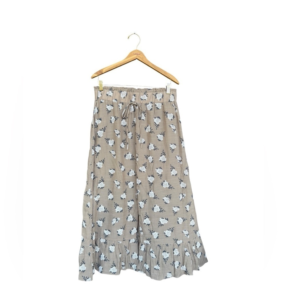 Bibi Women’s Floral Tan Floral Midi Rayon Blend Skirt XL Cottagecore Bohemian